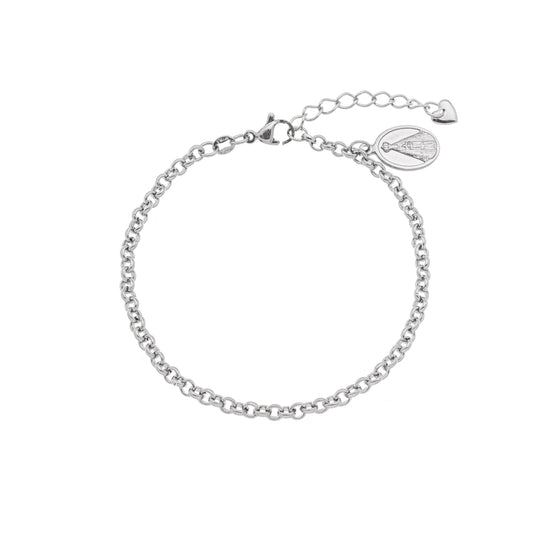 Pulseira com Nossa Senhora Aparecida em aço inox - Biju & Cia.