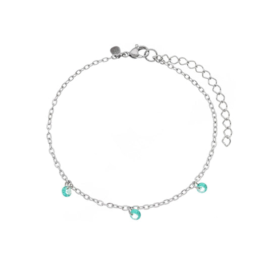 Pulseira com pedras verdes em aço inox