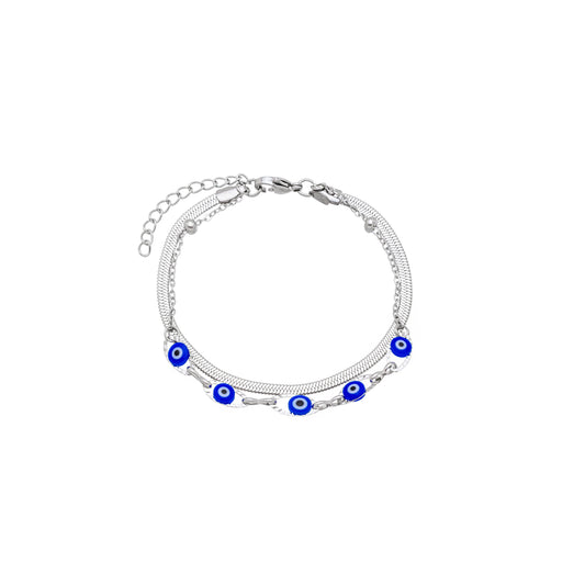 Pulseira fita e olho grego em aço inox