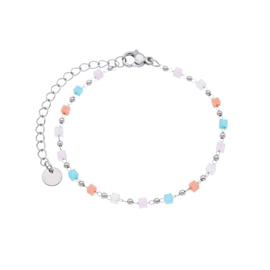 Pulseira com cristais coloridos em aço inox - Biju & Cia.