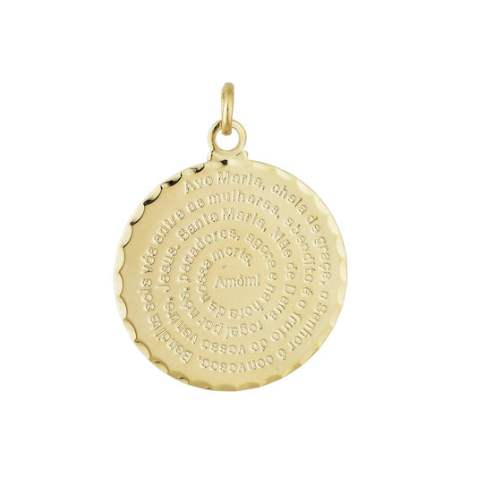 Pingente de medalha com a oração 'Ave Maria' banhado a ouro 18k - Biju & Cia.