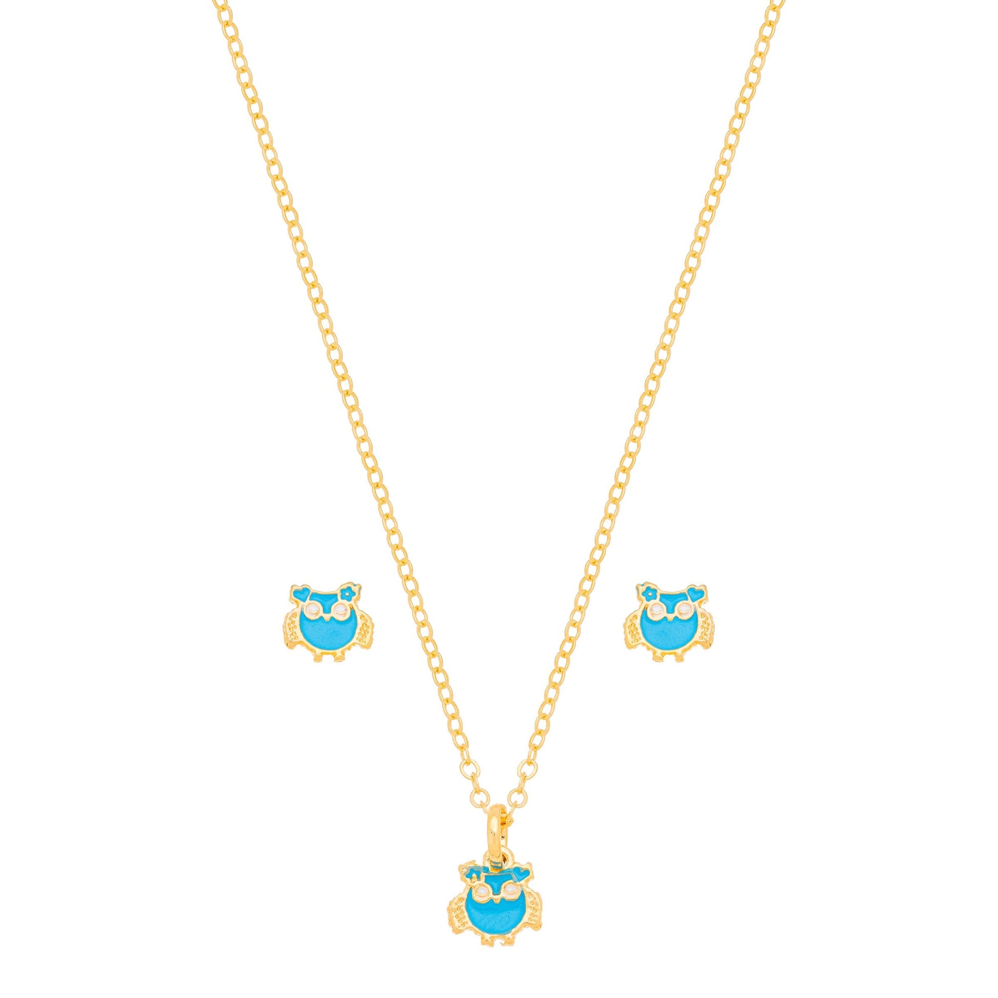 Conjunto coruja resinada banhado a ouro 18k - Biju & Cia.