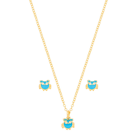 Conjunto coruja resinada banhado a ouro 18k - Biju & Cia.