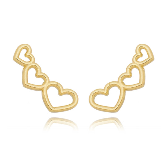 Brinco earcuff corações banhado a ouro 18k - Biju & Cia.