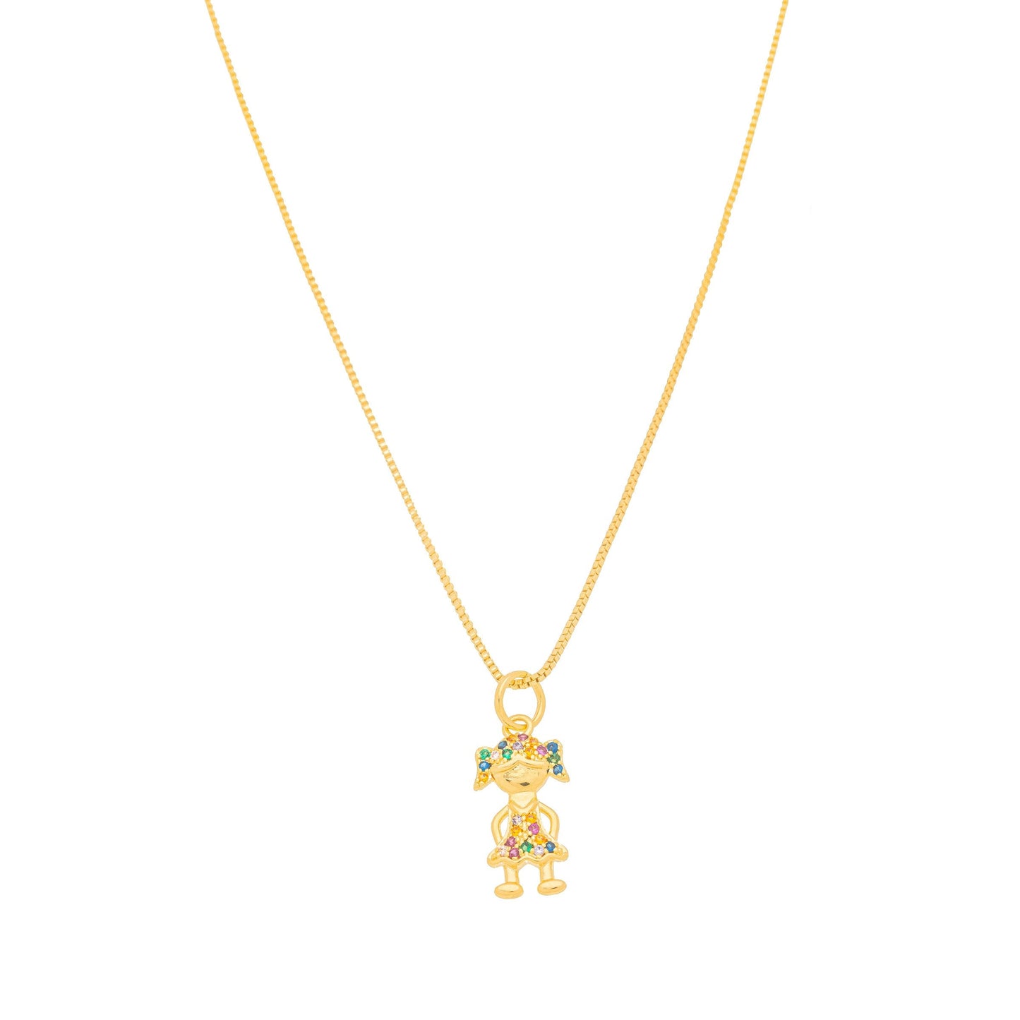 Gargantilha menina com zircônias coloridas banhada a ouro 18k - Biju & Cia.