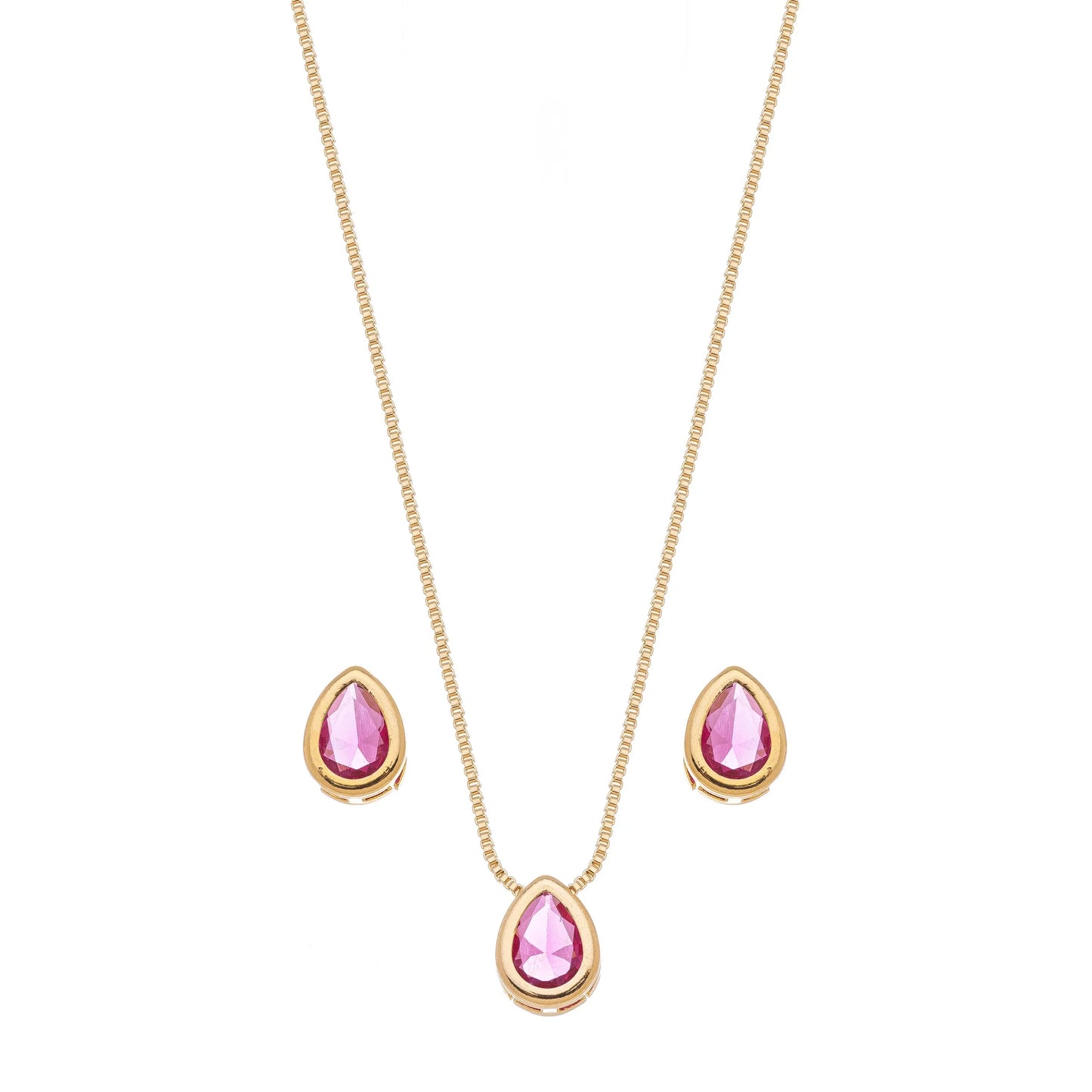Conjunto de gota com pedra banhado a ouro 18k - Biju & Cia.