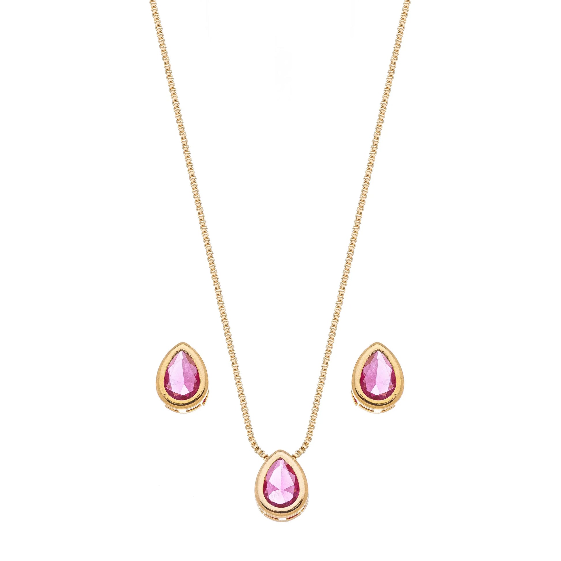 Conjunto de gota com pedra banhado a ouro 18k - Biju & Cia.