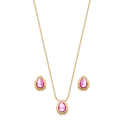 Conjunto de gota com pedra banhado a ouro 18k - Biju & Cia.