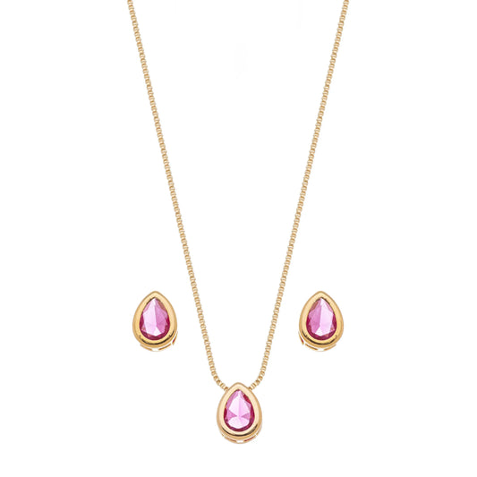 Conjunto de gota com pedra banhado a ouro 18k - Biju & Cia.
