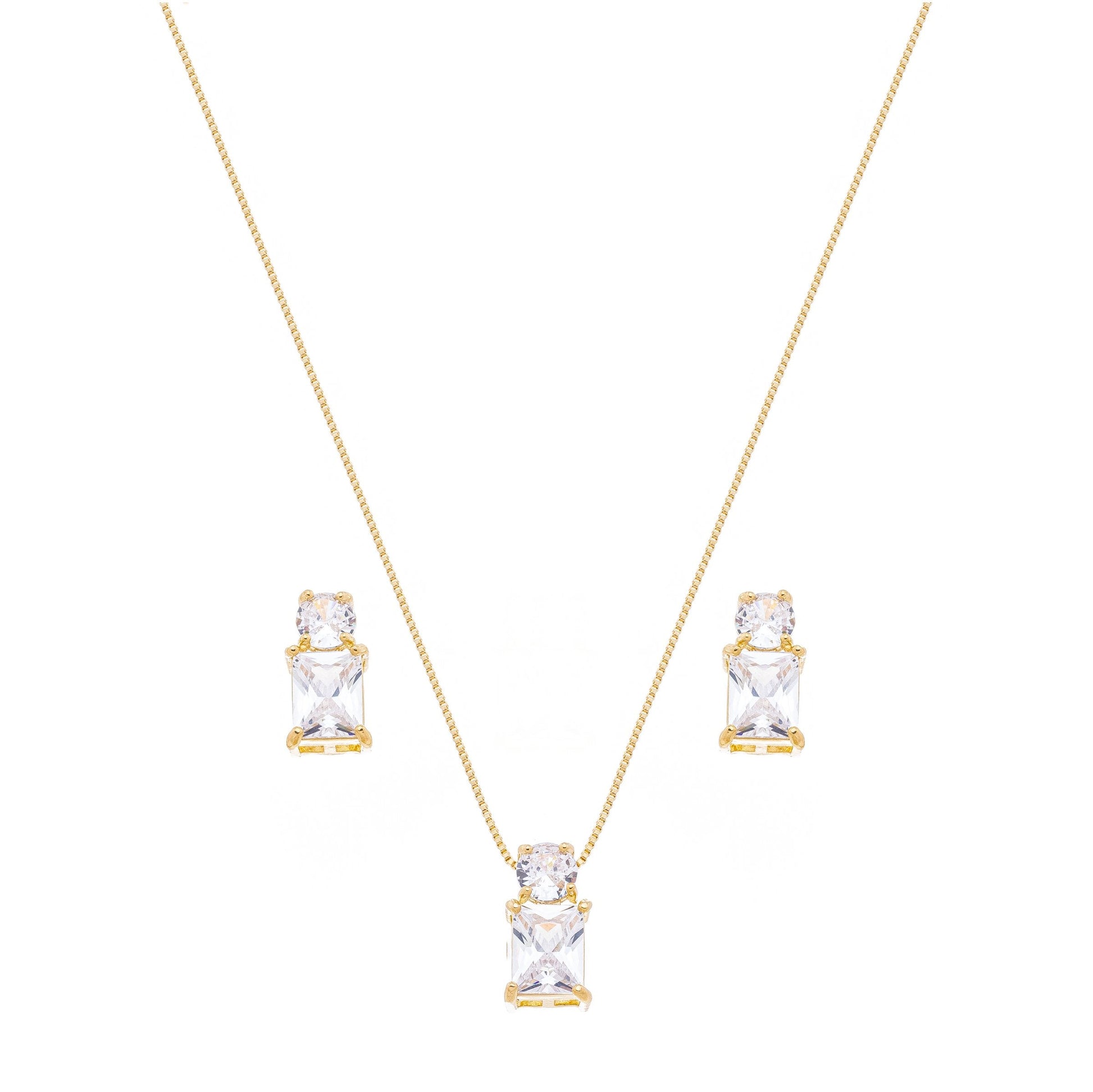 Conjunto com duas pedras quadradas de zircônia banhado a ouro 18k - Biju & Cia.