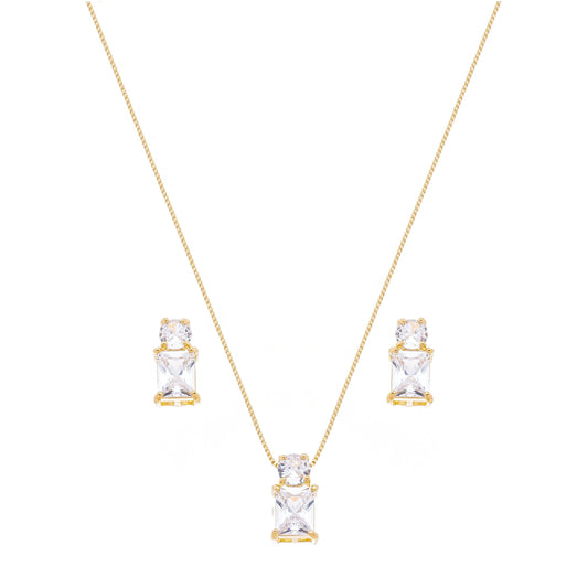 Conjunto com duas pedras quadradas de zircônia banhado a ouro 18k - Biju & Cia.