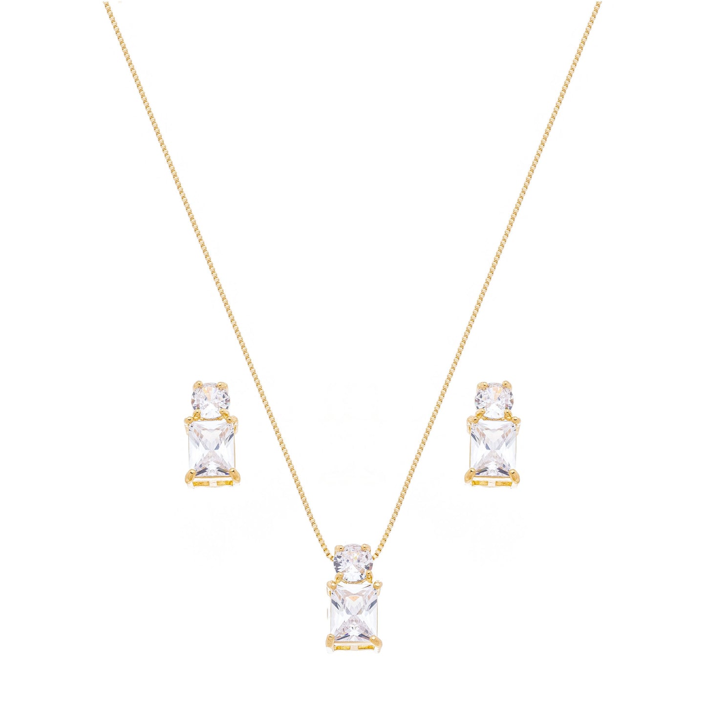 Conjunto com duas pedras quadradas de zircônia banhado a ouro 18k - Biju & Cia.
