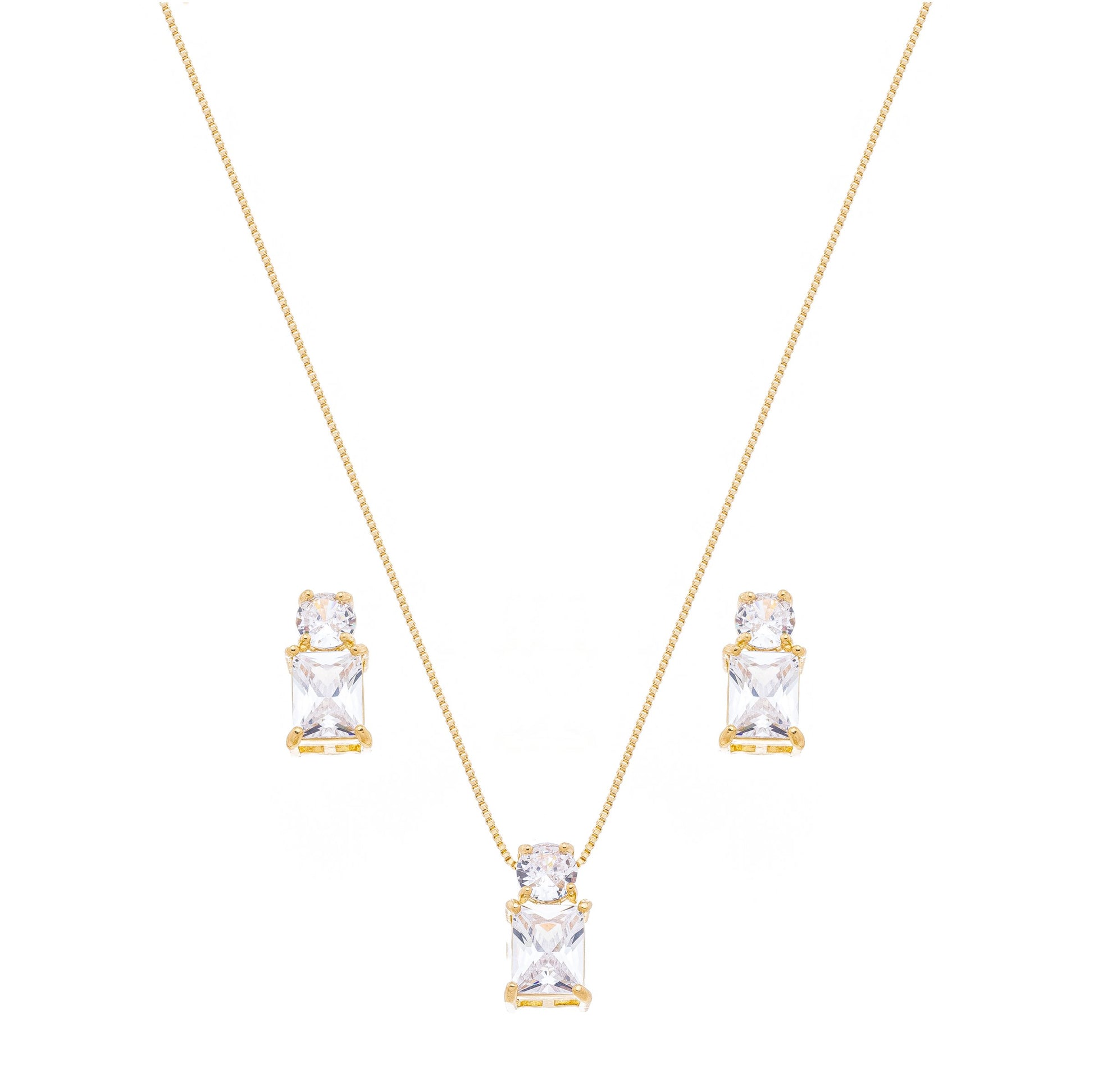 Conjunto com duas pedras quadradas de zircônia banhado a ouro 18k - Biju & Cia.