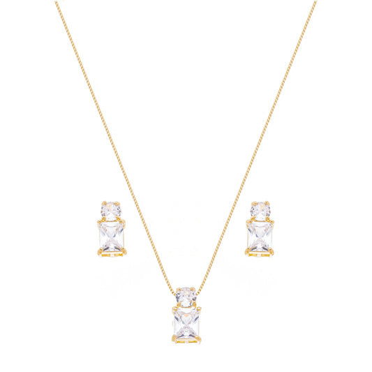 Conjunto com duas pedras quadradas de zircônia banhado a ouro 18k - Biju & Cia.