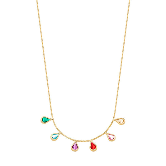 Gargantilha gotas coloridas banhada a ouro 18k
