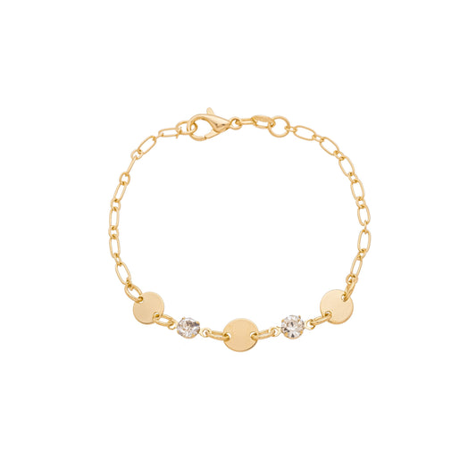 Pulseira infantil medalhas e pedras banhada a ouro 18k