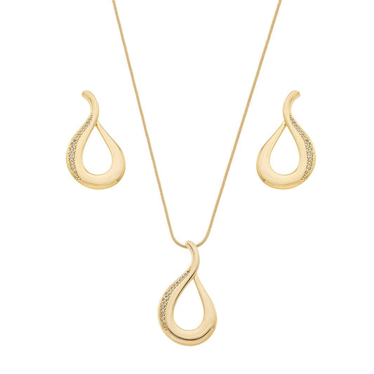 Conjunto gota com zircônias banhado a ouro 18k
