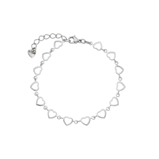 Pulseira corações em aço inox - Biju & Cia.
