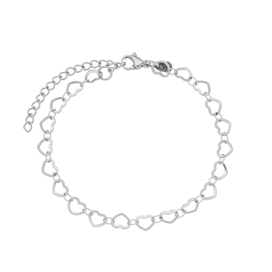 Pulseira de corações em aço inox - Biju & Cia.