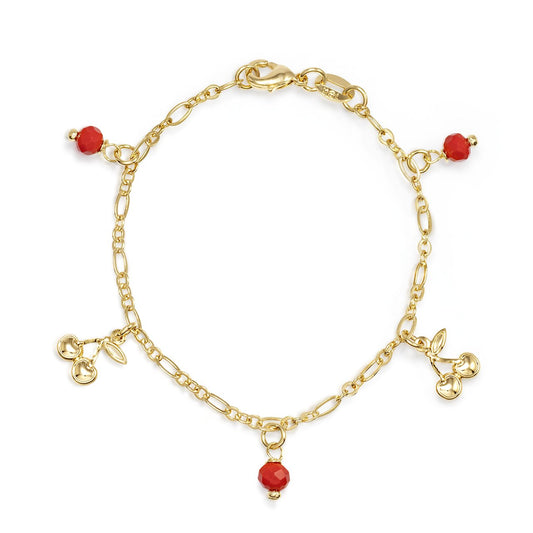 Pulseira infantil com cerejas banhada a ouro 18k