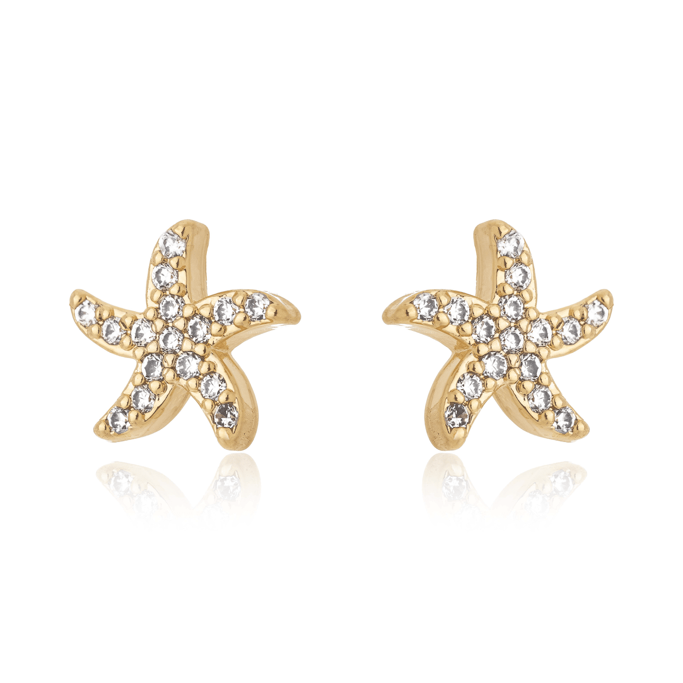 Brinco de estrela do mar com zircônias banhado a ouro 18k - Biju & Cia.