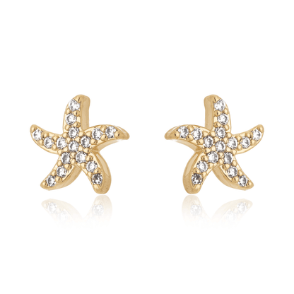 Brinco de estrela do mar com zircônias banhado a ouro 18k - Biju & Cia.
