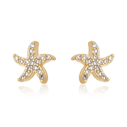Brinco de estrela do mar com zircônias banhado a ouro 18k - Biju & Cia.