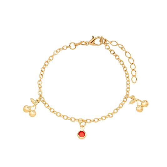 Pulseira infantil cereja banhada a ouro 18k - Biju & Cia.