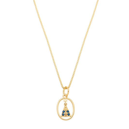 Gargantilha oval com Nossa Senhora de Aparecida banhada a ouro 18k - Biju & Cia.