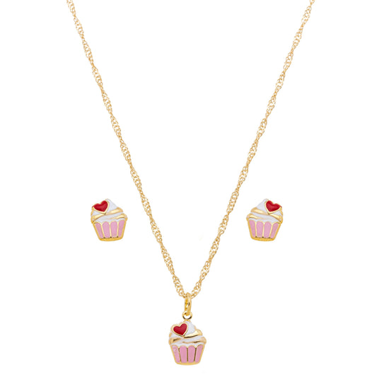 Conjunto de cupcake com resina colorida banhado a ouro 18k - Biju & Cia.