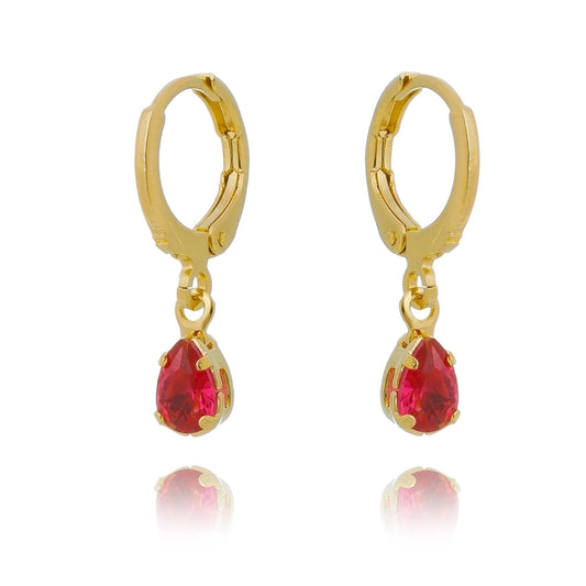 Brinco de argola com gota de pedra banhado a ouro 18k - Biju & Cia.