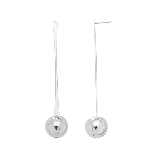 Brinco de palito com bola em aço inox - Biju & Cia.