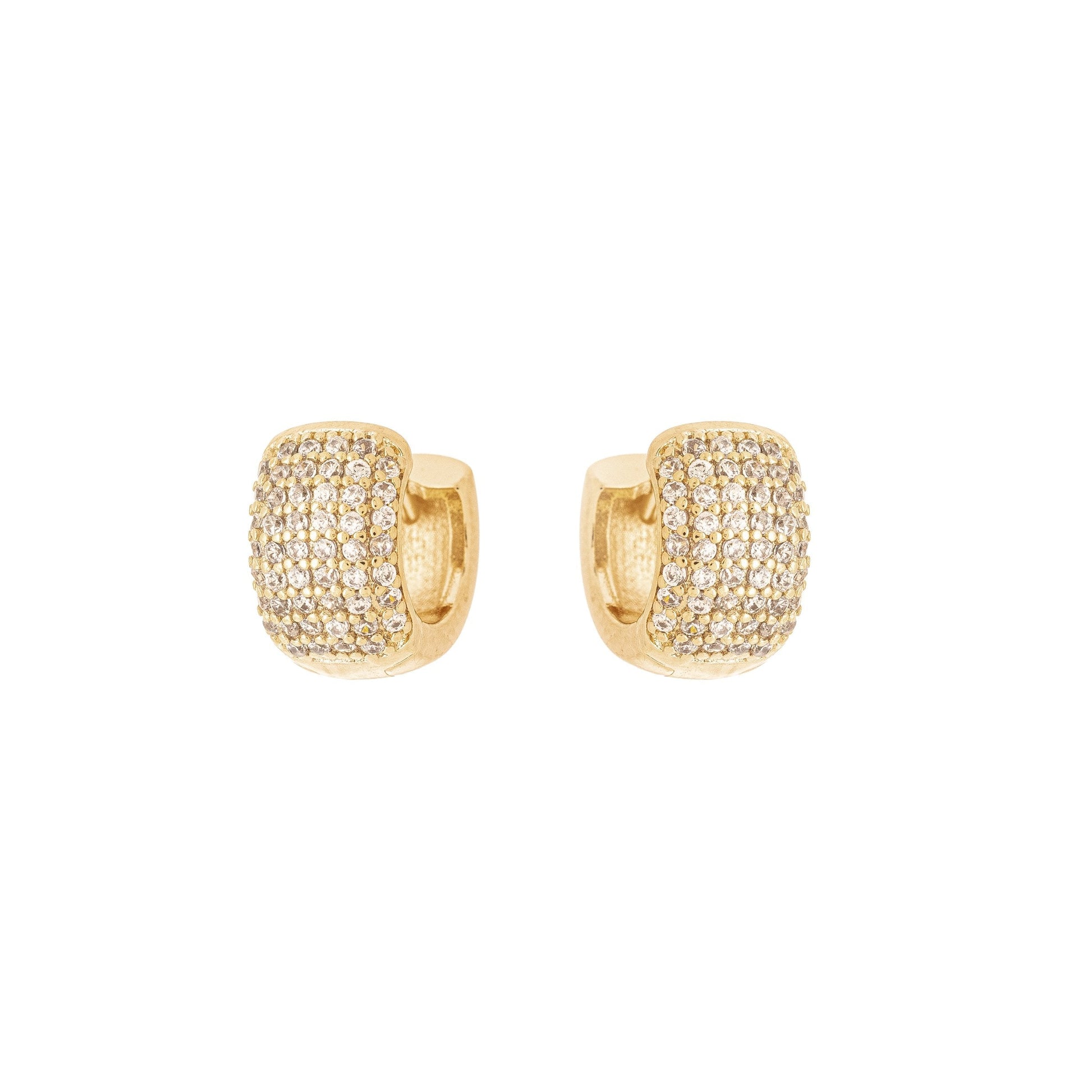 Brinco de argola articulada cravejada com zircônias banhado a ouro 18k - Biju & Cia.