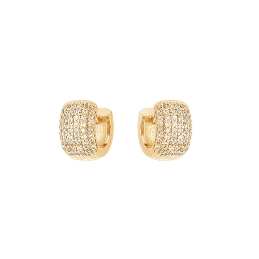 Brinco de argola articulada cravejada com zircônias banhado a ouro 18k - Biju & Cia.