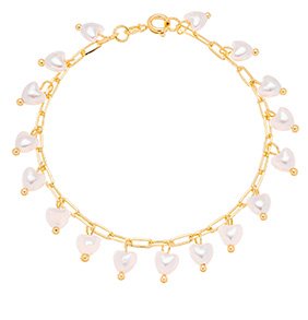 Pulseira corações de pérola banhada a ouro 18k