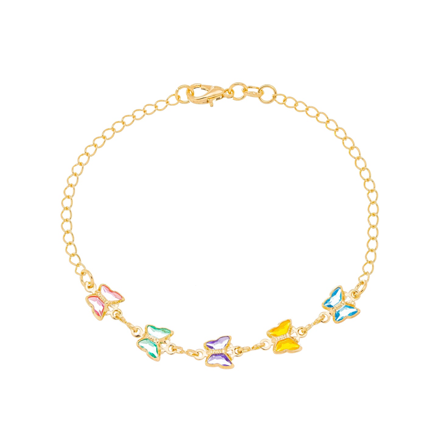 Pulseira de borboletas de pedras coloridas banhada a ouro 18k - Biju & Cia.