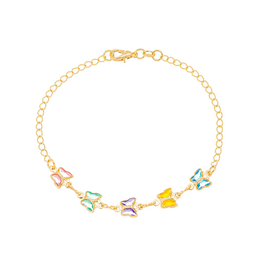 Pulseira de borboletas de pedras coloridas banhada a ouro 18k - Biju & Cia.