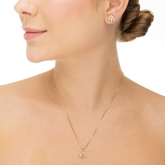 Conjunto árvore da vida com zircônias banhado a ouro 18k