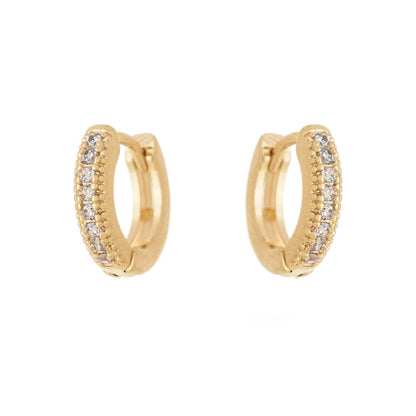 Brinco de argola articulada com zircônias banhado a ouro 18k - Biju & Cia.