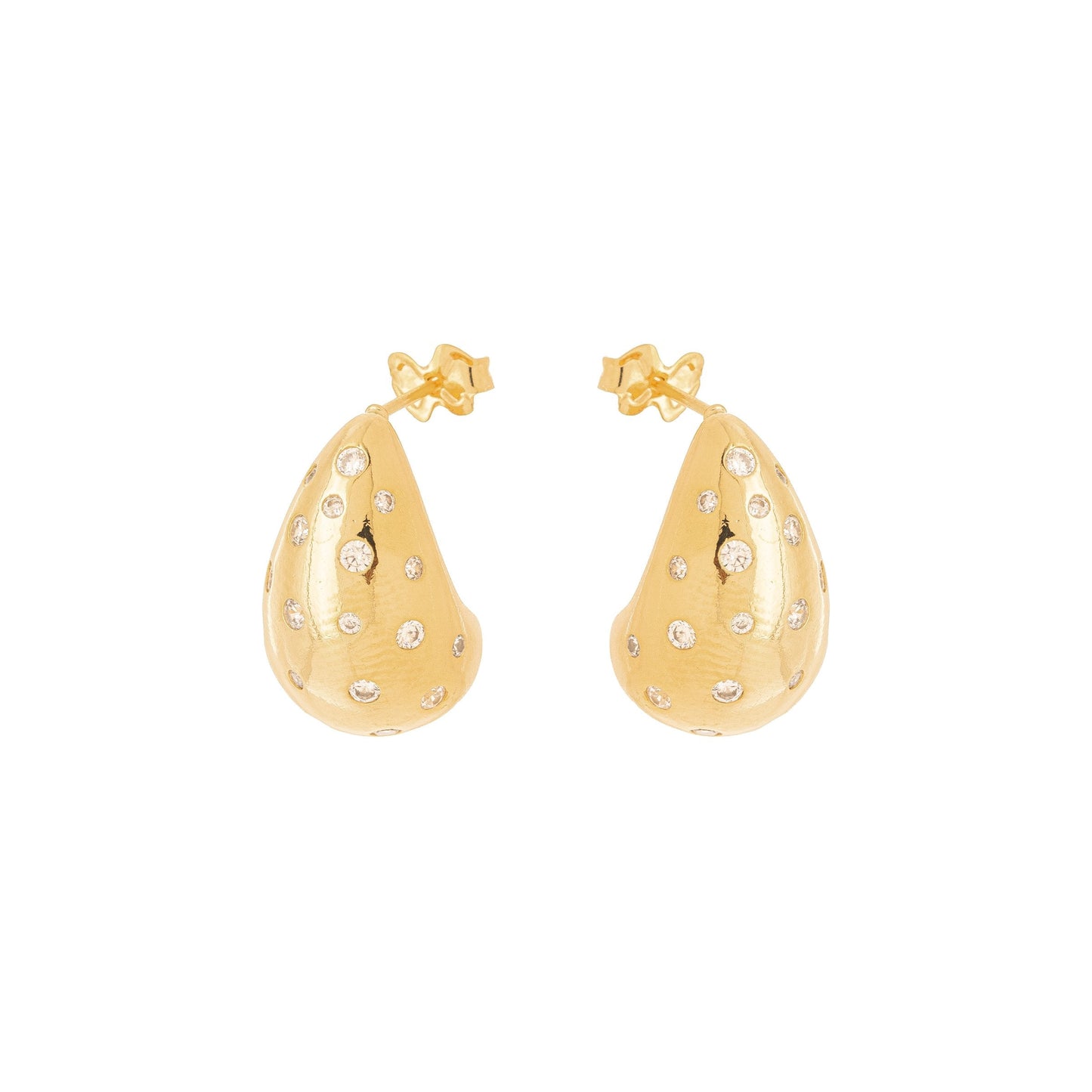 Brinco de gota com pontos de zircônia banhado a ouro 18k - Biju & Cia.