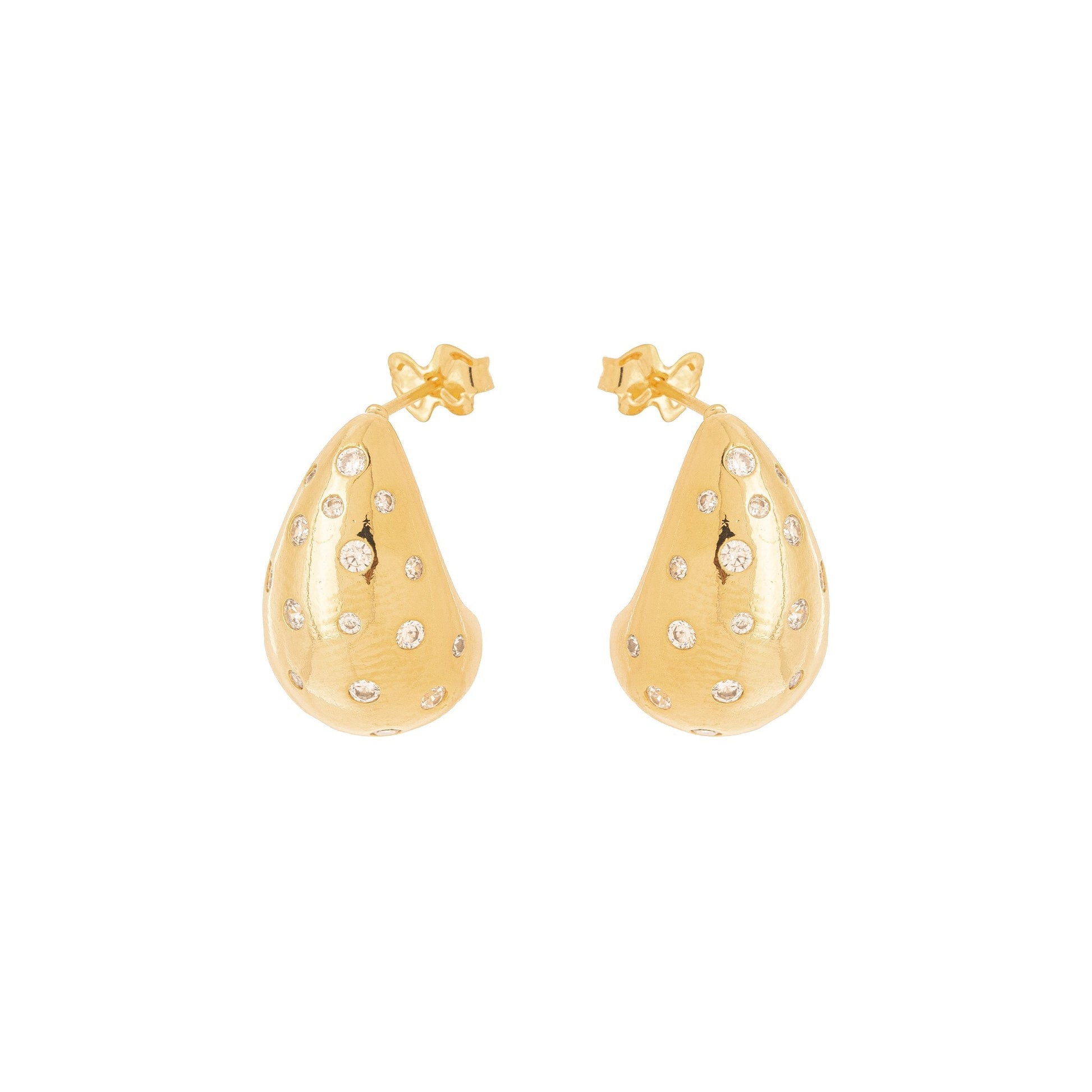 Brinco de gota com pontos de zircônia banhado a ouro 18k - Biju & Cia.