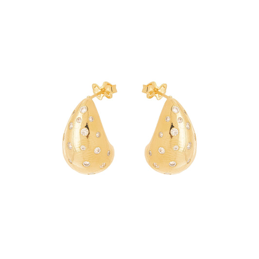 Brinco de gota com pontos de zircônia banhado a ouro 18k - Biju & Cia.