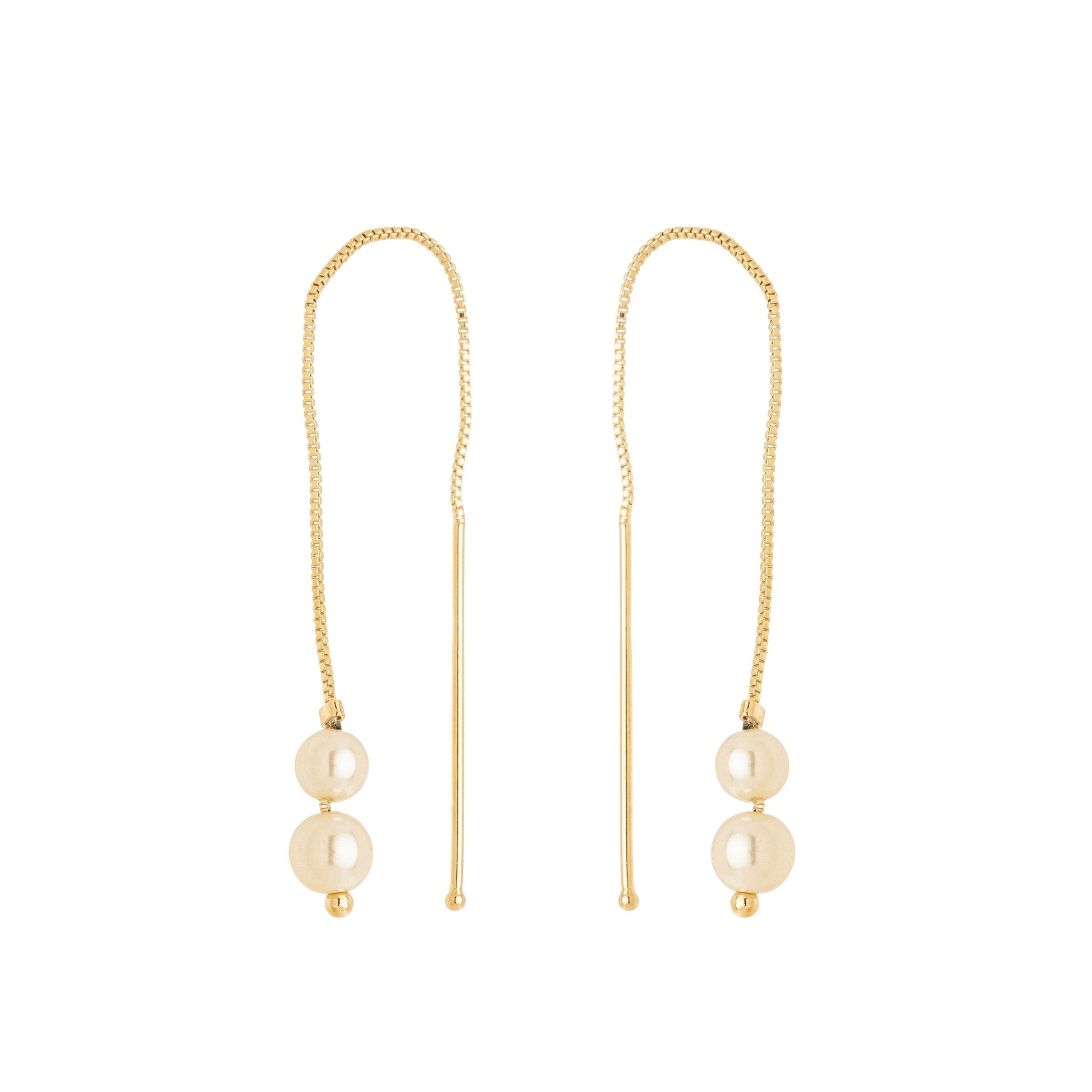 Brinco de corrente com pérola banhado a ouro 18k - Biju & Cia.