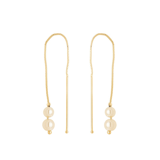 Brinco de corrente com pérola banhado a ouro 18k - Biju & Cia.