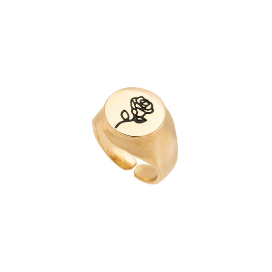 Anel de dedinho regulável com flor banhado a ouro 18k - Biju & Cia.