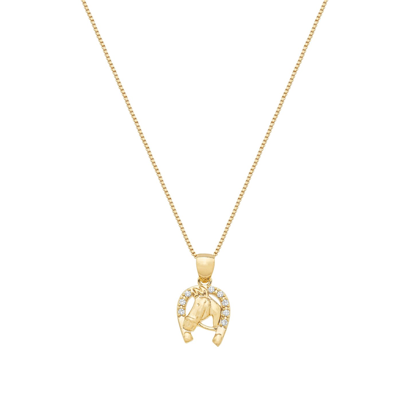 Gargantilha ferradura com cavalo com zircônias banhada a ouro 18k - Biju & Cia.