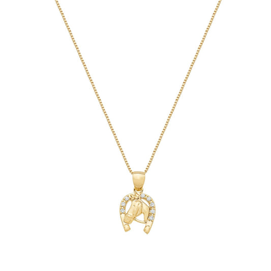 Gargantilha ferradura com cavalo com zircônias banhada a ouro 18k - Biju & Cia.