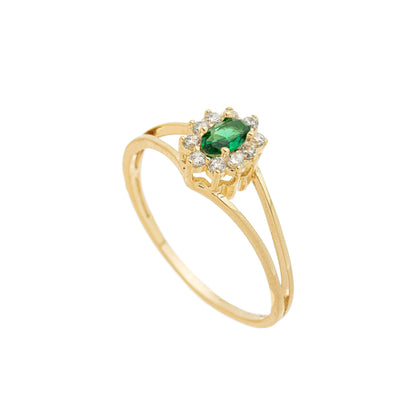 Anel com pedra oval e zircônias banhado a ouro 18k - Biju & Cia.