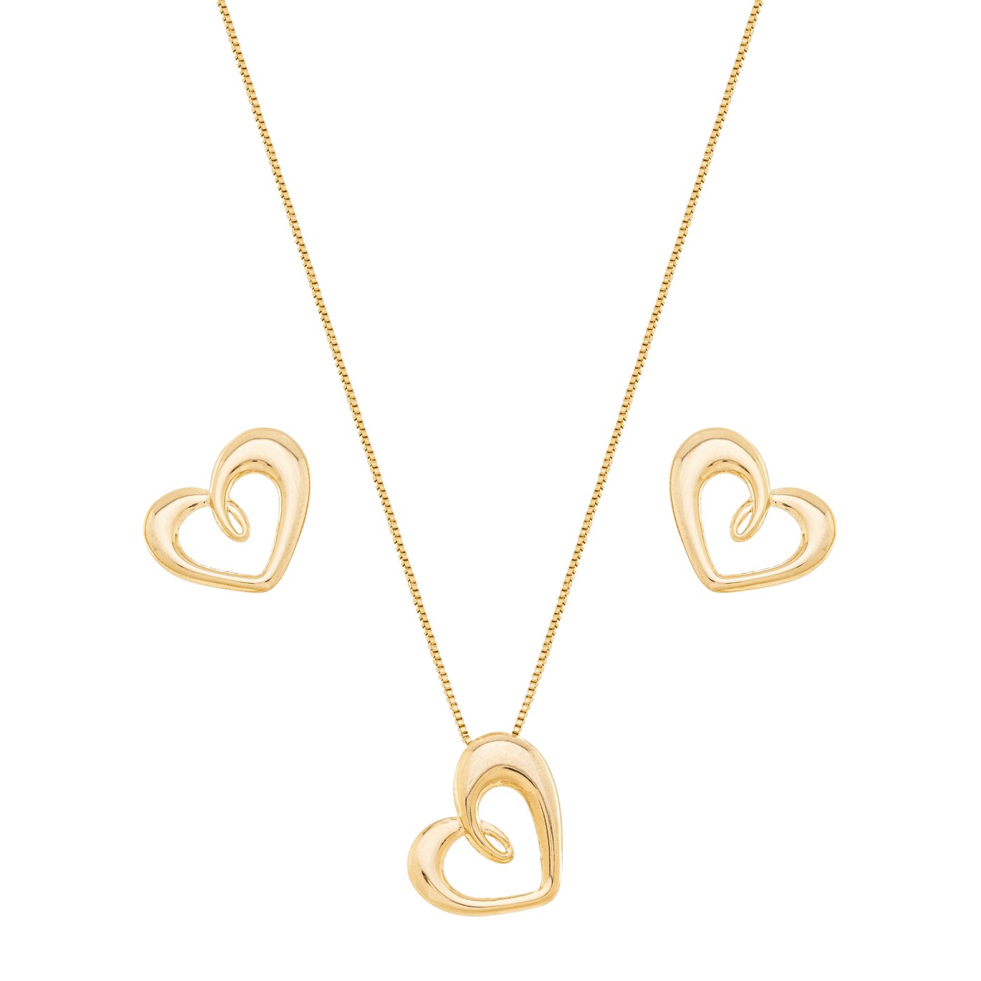 Conjunto coração banhado a ouro 18k