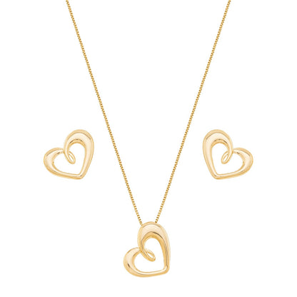 Conjunto coração banhado a ouro 18k